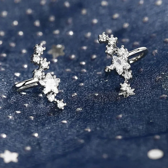 Sterling Silver Diamond Star Ear Cuffs No Pierce - Picture 2 of 7